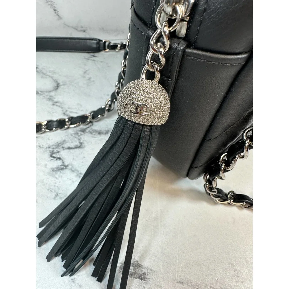 Chanel Chevron Camera Case Bag CC Black Diagonal Shoulder Purse Handbag Silver - Picture 9 of 16